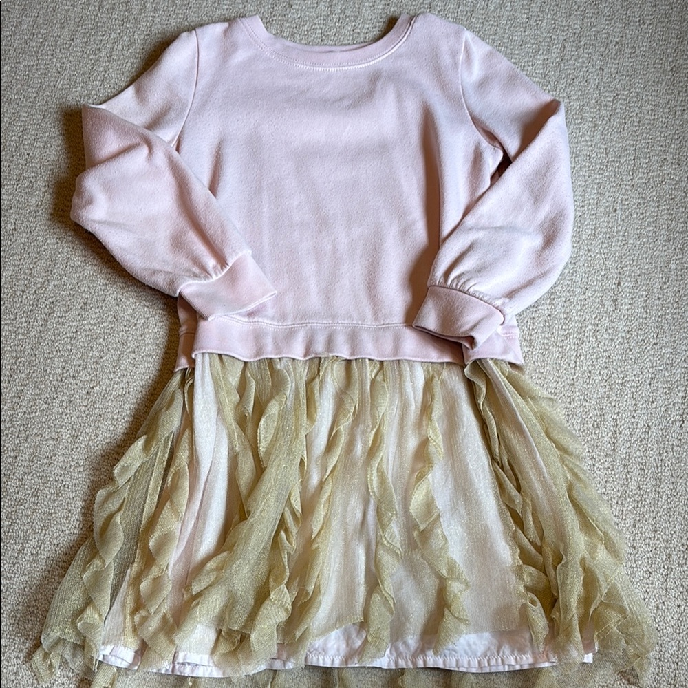 Crewcuts Pink sweatshirt dress with gold tuille skirt
